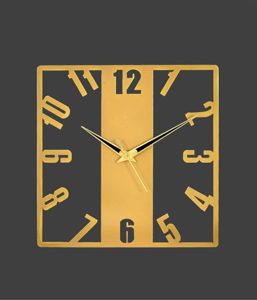 METSY Metal Laser Cut Numerical Analogue Square Wall Hanging Clock Golden | Metal Wall Art | Decor Items