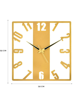 METSY Metal Laser Cut Numerical Analogue Square Wall Hanging Clock Golden | Metal Wall Art | Decor Items