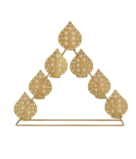 METSY Stylish Metal Cutting Edge Candle Light Holder Leaf in Rectangular Shape | Metal Art | Home Decor Items (Golden Triangular)