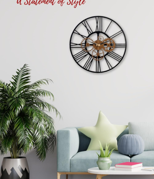METSY Designer Gear Wall Clock Metal Wall Art Clock Decor for Living Room | Metal Art | Wall Hangings for Home Decoration| 44.5x44.5cm | Precise Laser Cutting & Black Powder Coated