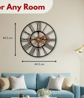 METSY Designer Gear Wall Clock Metal Wall Art Clock Decor for Living Room | Metal Art | Wall Hangings for Home Decoration| 44.5x44.5cm | Precise Laser Cutting &amp; Black Powder Coated