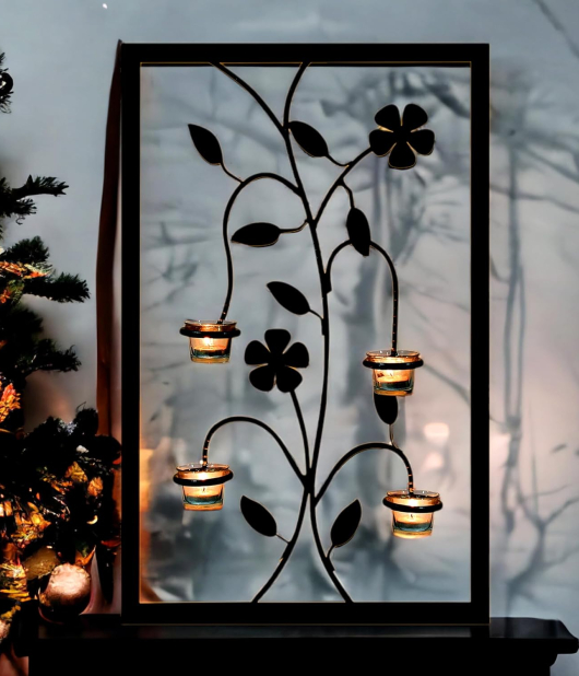 METSY Multi Colour Iron Handcraft Candle Tealight Holder Wall Hanging Leaf Frame