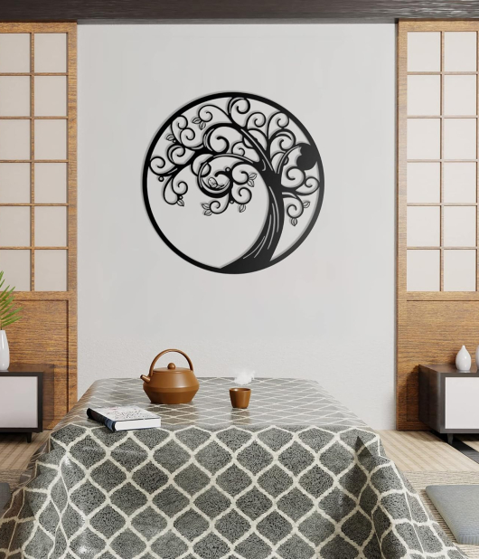 METSYMagical Tree Wall Art/Metal Sheet 1.2mm/Laser Cut/Powder Coated/Black/Dia. 56cm