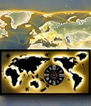 METSYworld map with clock wall hanging metal art black and white for office restaurant World Map Metal Wall Decor Art 3D Home Office Bedroom Living Room Outdoor (Black & White 5X2.5)