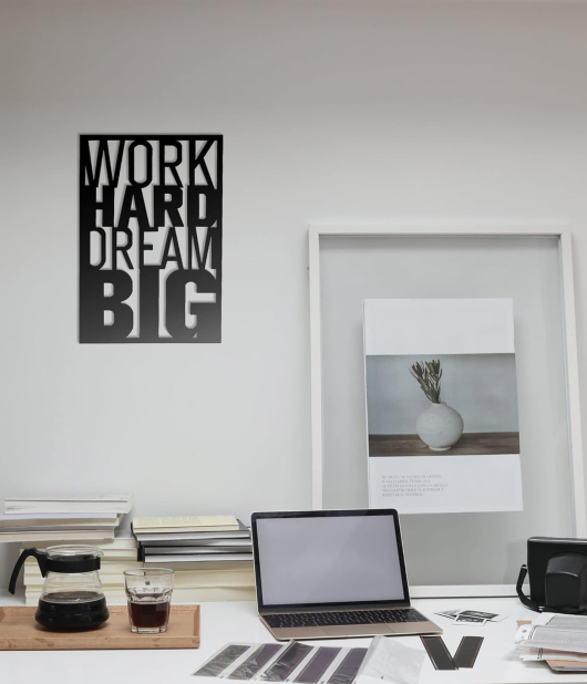 METSYWork Hard Dream Big Motivational Wall Art for Office, Hallway, Conference Room Matte Black Powder Coated(433x300) mm