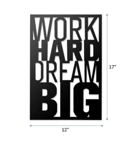 METSYWork Hard Dream Big Motivational Wall Art for Office, Hallway, Conference Room Matte Black Powder Coated(433x300) mm