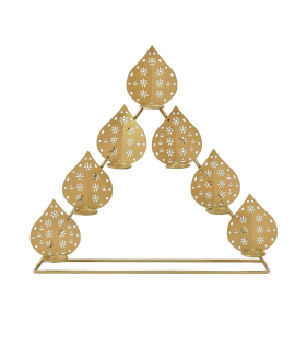 METSY Stylish Metal Cutting Edge Candle Light Holder Leaf in Rectangular Shape | Metal Art | Home Decor Items (Golden Triangular) (Golden Triangular)