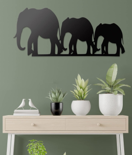 METSYHome Decor Elephant Herd Metal Art,(59x25 cm),Made of 1.2mm Metal Sheet, Crafted with Laser Cutting, Black Powder Coated, For Living room, Kid's Room, Bedroom, Hallway