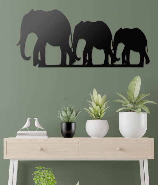 METSYHome Decor Elephant Herd Metal Art,(59x25 cm),Made of 1.2mm Metal Sheet, Crafted with Laser Cutting, Black Powder Coated, For Living room, Kid's Room, Bedroom, Hallway