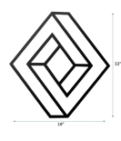 METSYHome Decor Geometric Diamond Shape Metal Art,(84x48 cm),Made of Metal, Crafted with Laser Cutting, Black Powder Coated, For Living room, Kid's Room, Bedroom, Hallway