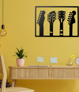METSY Guitar Set of 4 Wall Art | Wall Hanging | Metal Wall Art | Gifts for Music Lover | Music Room | Interior Decor | Made of 1.2mm Metal Sheet | Crafted with Laser Cutting | Size: 51x35.5cm