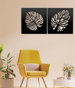 METSY Leaf Metal Wall Art Decor | Wall Hanging of Monstera Leaves | Made of 1.2mm Metal Sheet | Crafted with Laser Cutting | Black Powder Coated | Leaves Wall Decor | Set of 2