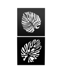 METSY Leaf Metal Wall Art Decor | Wall Hanging of Monstera Leaves | Made of 1.2mm Metal Sheet | Crafted with Laser Cutting | Black Powder Coated | Leaves Wall Decor | Set of 2