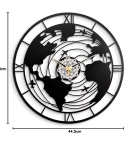 METSY Metal Wall Clock World Map Design | Metal Wall Art Clock Decor for Living Room | Wall Hangings for Home Decoration | Size: 44.5x44.5 cm | Laser Cutting & Black Powder Coated