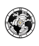 METSY Metal Wall Clock World Map Design | Metal Wall Art Clock Decor for Living Room | Wall Hangings for Home Decoration | Size: 44.5x44.5 cm | Laser Cutting & Black Powder Coated