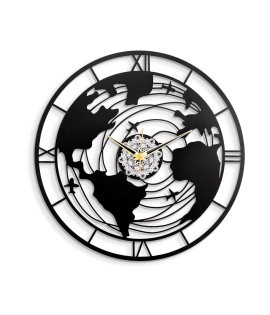 METSY Metal Wall Clock World Map Design | Metal Wall Art Clock Decor for Living Room | Wall Hangings for Home Decoration | Size: 44.5x44.5 cm | Laser Cutting &amp; Black Powder Coated