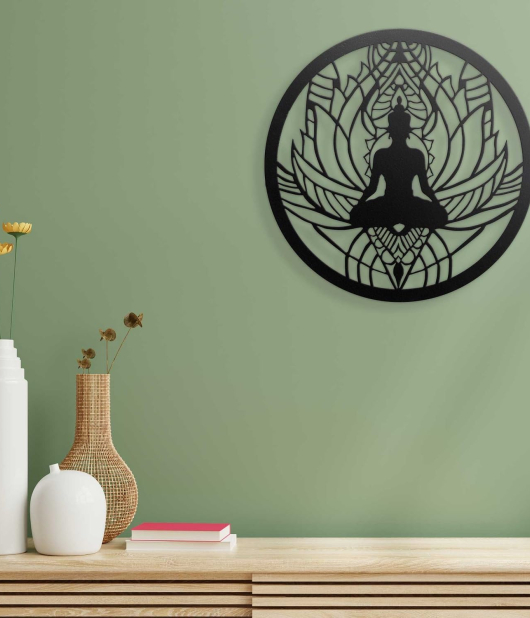 METSY Buddha Metal Wall Art | Buddha Metal Wall Hanging| Diameter 41.5cm | Finely Crafted with Laser Cutting