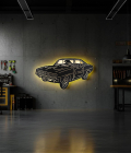 METSY Musclecar wall art with light(93x43) cm Black powercoated mild steel car laser cut black power coated for car lovers