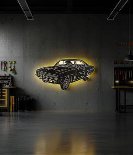METSY Musclecar wall art with light(93x43) cm Black powercoated mild steel car laser cut black power coated for car lovers