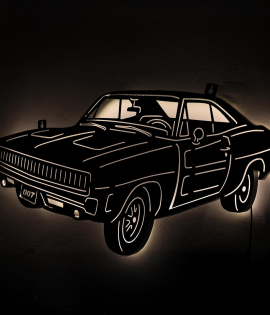METSY Musclecar wall art with light(93x43) cm Black powercoated mild steel car laser cut black power coated for car lovers