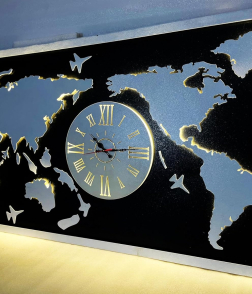 METSY Metal Wall Clock for Decor with World Map for Home, Living Room &amp; Office | Analogue Clock | Wall Hanging Clock with LED Strip Lighting | White |76Cm* 152Cm