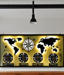 METSY world map with clock wall hanging metal art black and white for office restaurant (76Cm* 153Cm) World Map Metal Wall Decor Art 3D Home Office Bedroom Living Room Outdoor