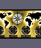 METSY world map with clock wall hanging metal art black and white for office restaurant (76Cm* 153Cm) World Map Metal Wall Decor Art 3D Home Office Bedroom Living Room Outdoor