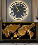 METSYMetal Laser Cut (World Map with Analogue Clock) Wall Hanging Golden World map with clock (Black & Golden) (Black & golden 5 * 2.5) world map for home decor