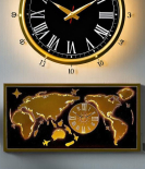 METSYMetal Laser Cut (World Map with Analogue Clock) Wall Hanging Golden World map with clock (Black & Golden) (Black & golden 5 * 2.5) world map for home decor