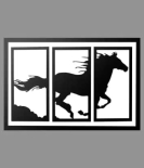 METSY wall decor item Digitally print Running Horse framed 3D -6.5 mm (24 inch X 48 inch, Black, White)