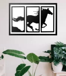 METSY wall decor item Digitally print Running Horse framed 3D -6.5 mm (24 inch X 48 inch, Black, White)