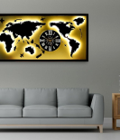 METSY world map with clock wall hanging metal art black and white light for office restaurant World Map Metal Wall Decor Art 3D Home Office Bedroom Living Room Outdoor (Black & White) 62x122 cm