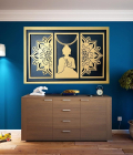 METSY Home Decor Buddha Mandala Metal Art | Wall Hanging Wall Arts for Home | Buddha Frames for Wall Modern Art | (Set of 3) | 110cmx75cmx1.2cm | Made of Metal(1.2mm) | Scratch &amp; Rust Resistant