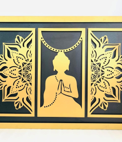 METSY Home Decor Buddha Mandala Metal Art | Wall Hanging Wall Arts for Home | Buddha Frames for Wall Modern Art | (Set of 3) | 110cmx75cmx1.2cm | Made of Metal(1.2mm) | Scratch &amp; Rust Resistant