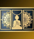 METSY Home Decor Buddha Mandala Metal Art | Wall Hanging Wall Arts for Home | Buddha Frames for Wall Modern Art | (Set of 3) | 110cmx75cmx1.2cm | Made of Metal(1.2mm) | Scratch & Rust Resistant