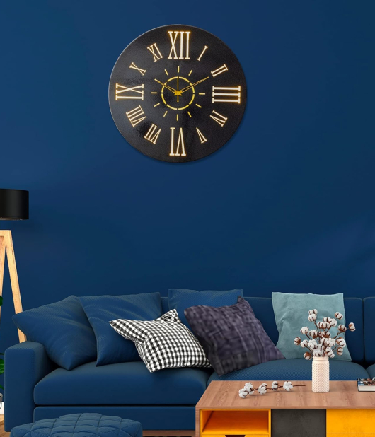 METSY METSYClock with LED Glow,(Size: 44.5x44.5 cm),Fine Laser Cutting & Black Powder Coated(Long Lasting & Durable Material) Scratch Resistant & Rust Resistant