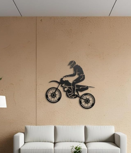 METSY Wall Decor(Dirt Bike Rider) Metal Art, Made of 1.2mm Metal Sheet, Crafted with Laser Cutting,(PREMIUM FINISH),Scratch Resistant, Rust Resistant (Size: 45x43cm), Gorgeous looking