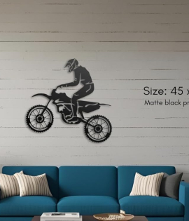 METSY Wall Decor(Dirt Bike Rider) Metal Art, Made of 1.2mm Metal Sheet, Crafted with Laser Cutting,(PREMIUM FINISH),Scratch Resistant, Rust Resistant (Size: 45x43cm), Gorgeous looking