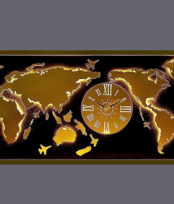 METSY METSYMetal Laser Cut (World Map with Analogue Clock) Wall Hanging Golden World map with clock (Black &amp; Golden) (Black &amp; golden 5 * 2.5) world map for home decor