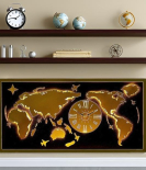 METSY METSYMetal Laser Cut (World Map with Analogue Clock) Wall Hanging Golden World map with clock (Black & Golden) (Black & golden 5 * 2.5) world map for home decor
