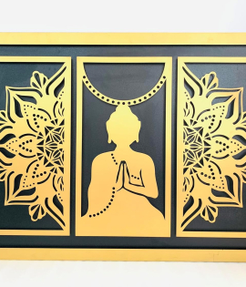 METSY Home Decor Buddha Mandala Metal Art | Wall Hanging Wall Arts for Home | Buddha Frames for Wall Modern Art | (Set of 3) | 110cmx75cmx1.2cm | Made of Metal(1.2mm) | Scratch &amp; Rust Resistant