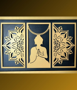METSY Home Decor Buddha Mandala Metal Art | Wall Hanging Wall Arts for Home | Buddha Frames for Wall Modern Art | (Set of 3) | 110cmx75cmx1.2cm | Made of Metal(1.2mm) | Scratch &amp; Rust Resistant