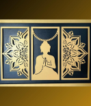 METSY Home Decor Buddha Mandala Metal Art | Wall Hanging Wall Arts for Home | Buddha Frames for Wall Modern Art | (Set of 3) | 110cmx75cmx1.2cm | Made of Metal(1.2mm) | Scratch & Rust Resistant