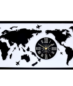 METSYMetal Laser Cut(World Map with analogue clock) Wall Hanging world map attached analogue clock with LED Strip Lighting(Bomb White Shade)(4x2) feet, Gorgeous lookings
