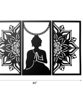 METSY Home Decor Buddha Mandala Metal Art | Wall Hanging Wall Arts for Home | Buddha Frames for Wall Modern Art | (Set of 3) | (102x64cm) | Made of Metal(1.2mm) | Scratch &amp; Rust Resistant