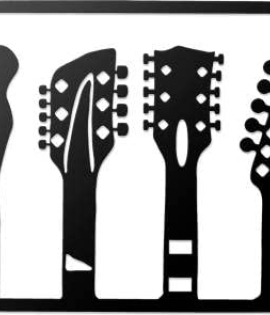 METSY Guitar Set | Metal Guitar Wall Decor | Metal Wall Decor for Living Room | Metal Wall Hanging | Metal Wall Art | Music Room Decoration Items | Black