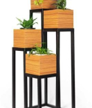 METSY Square Elevated Metal & Wood Pot Stand Plant Container Set (Metal)