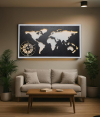 METSY Luxury LED World Map Lasercut Wall Art with Compass Design – Modern Metal Wall Decor for Living Room &amp; Office(92x49) CM