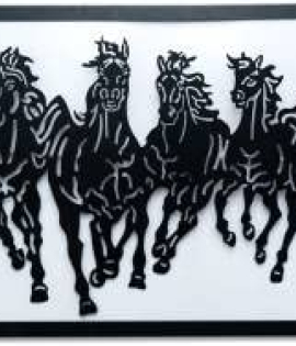 METSY Wall Decoration for Homes Beautiful Wall Painting 7 Seven horse Running Horses Art | (60X26x0.5 CM, Black)