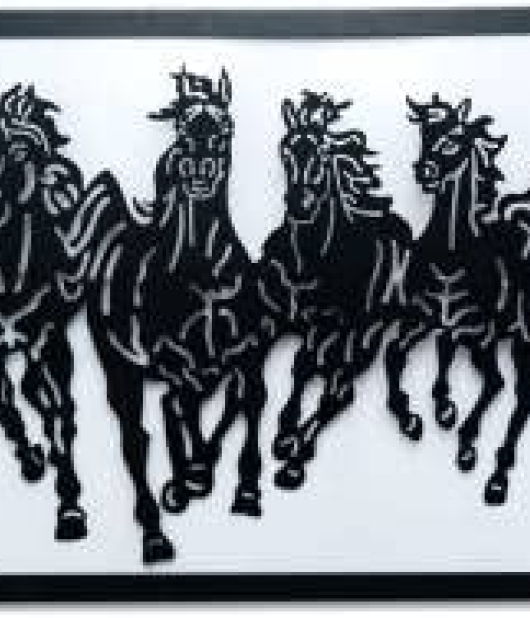 METSY Wall Decoration for Homes Beautiful Wall Painting 7 Seven horse Running Horses Art | (60X26x0.5 CM, Black)